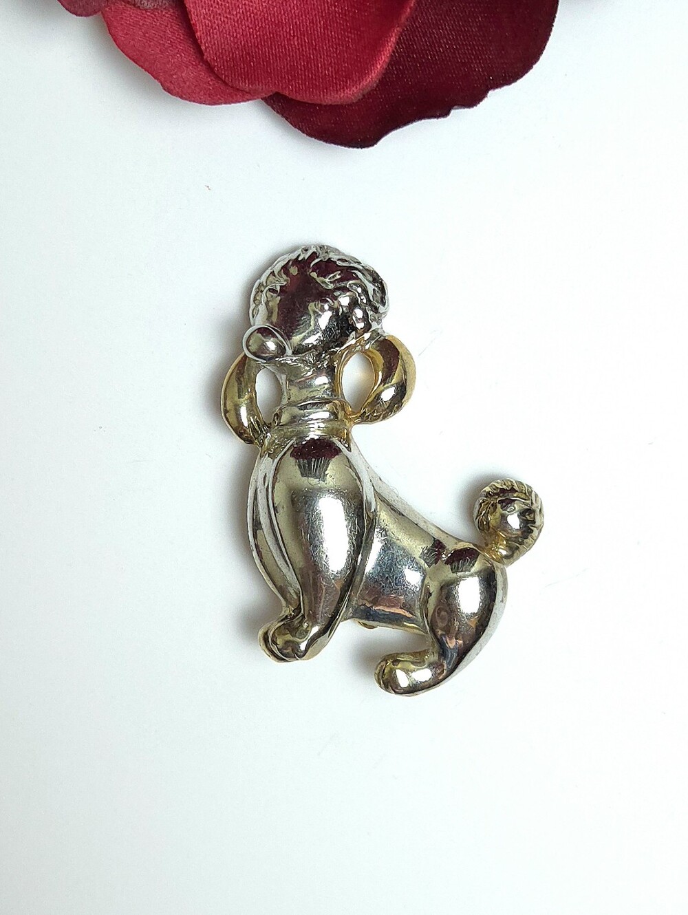 Vintage Silver & Gold Tone Poodle Dog Brooch